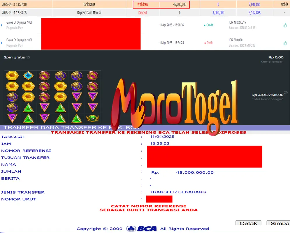 Bukti Kemenangan Permainan Slot Gates Of Olympus 1000 Di Situs MOROTOGEL Untuk Akun Ocxxxx