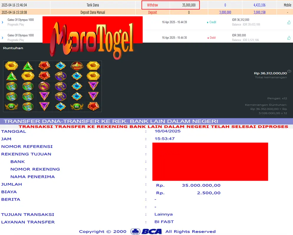 Bukti Kemenangan Permainan Slot Gates Of Olympus 1000 Di Situs MOROTOGEL Untuk Akun Werxxxx