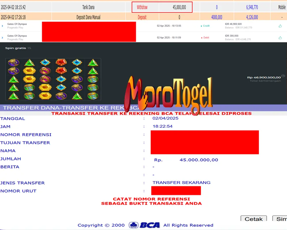 Bukti Kemenangan Permainan Slot Gates Of Olympus Di Situs MOROTOGEL Untuk Akun Olxxxx