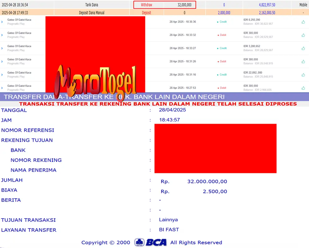 Bukti Kemenangan Permainan Slot Gatot of Kaca Di Situs MOROTOGEL Untuk Akun Kedxxxx