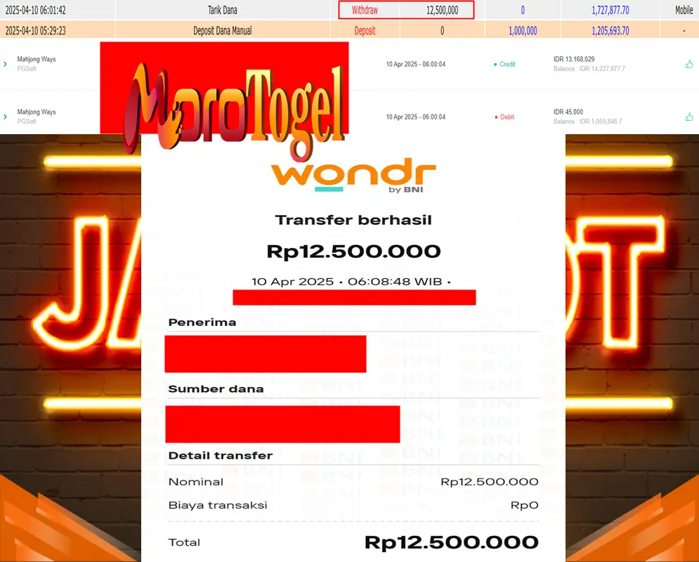 Bukti Kemenangan Permainan Slot Mahjong Ways Di Situs MOROTOGEL Untuk Akun Murxxx