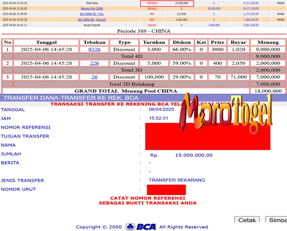Bukti Kemenangan Permainan Togel Pasaran China Di Situs MOROTOGEL Untuk Akun Zurxxxx