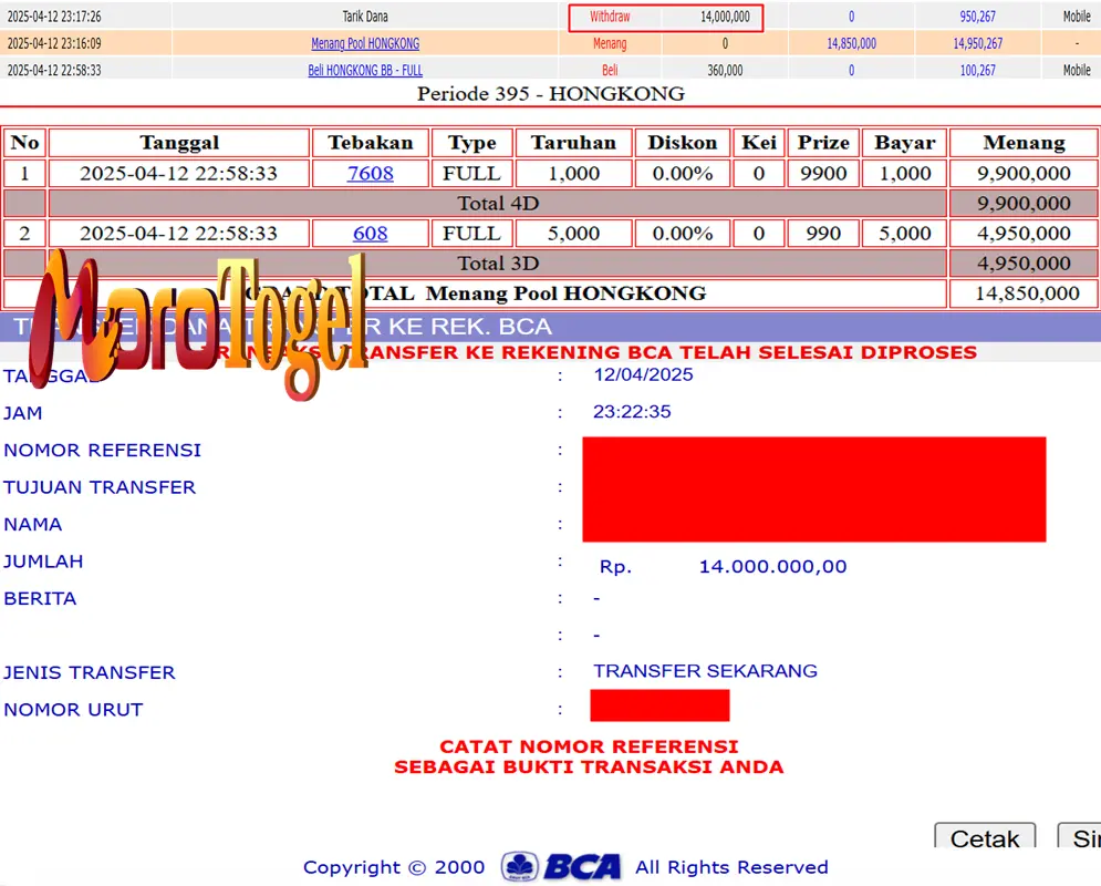 Bukti Kemenangan Permainan Togel Pasaran Hongkonglotto Di Situs MOROTOGEL Untuk Akun Hazxxxx
