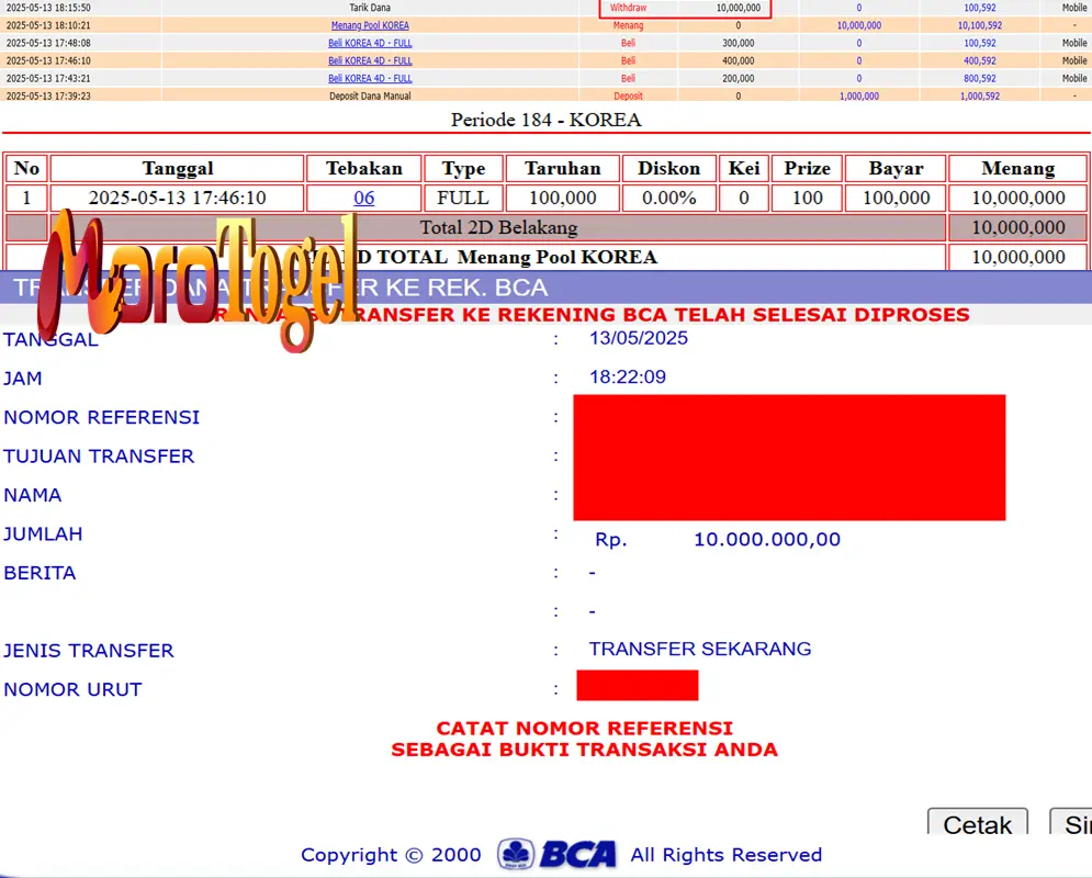 Bukti Kemenangan Permainan Togel Pasaran Korea Di Situs MOROTOGEL Untuk Akun Lpxxx76