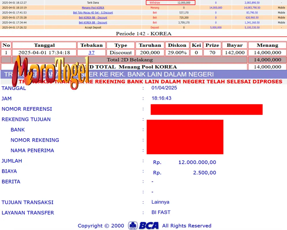 Bukti Kemenangan Permainan Togel Pasaran Korea Di Situs MOROTOGEL Untuk Akun Podxxxx