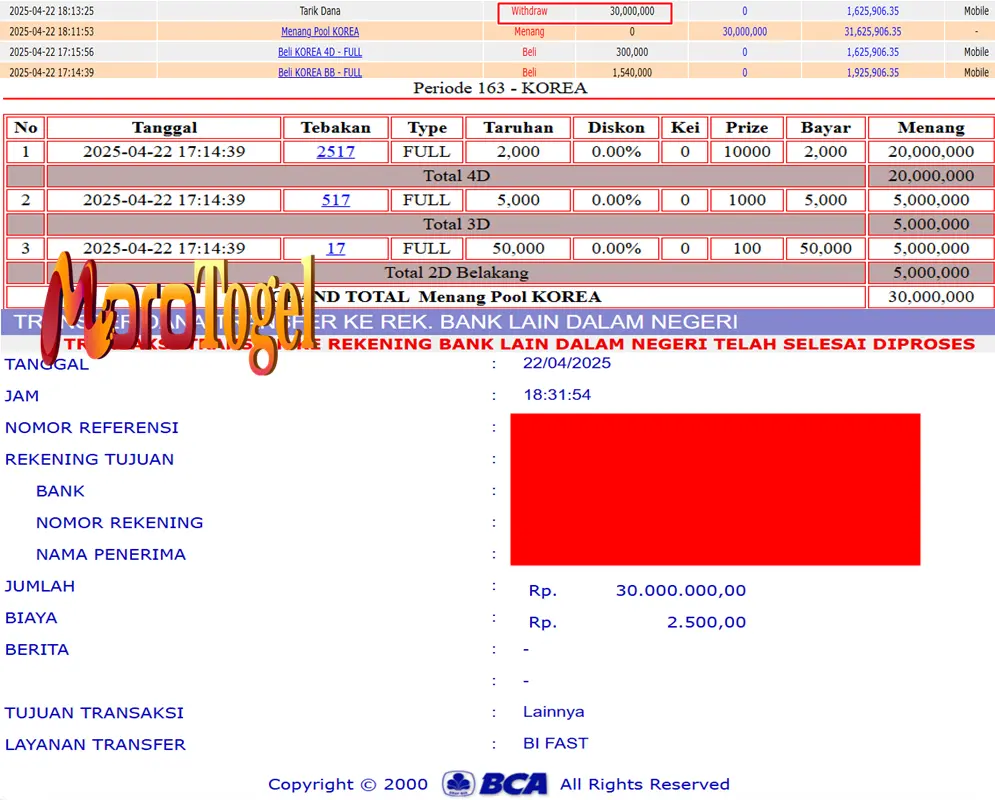 Bukti Kemenangan Permainan Togel Pasaran Korea Di Situs MOROTOGEL Untuk Akun Verxxx77
