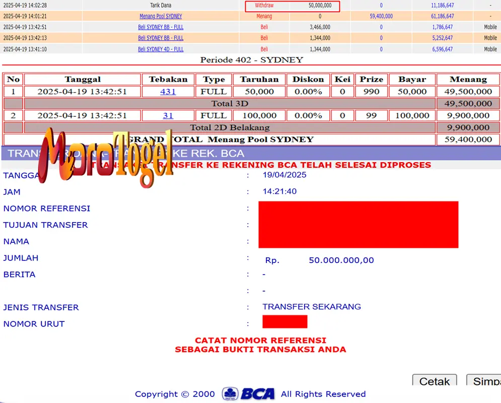 Bukti Kemenangan Permainan Togel Pasaran Sydneylotto Di Situs MOROTOGEL Untuk Akun Yulxxx