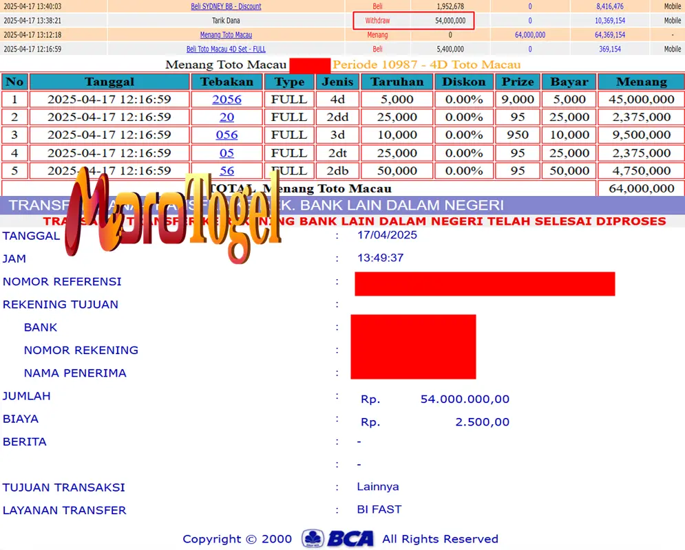 Bukti Kemenangan Permainan Togel Pasaran Totomacau Di Situs MOROTOGEL Untuk Akun Haqxx88